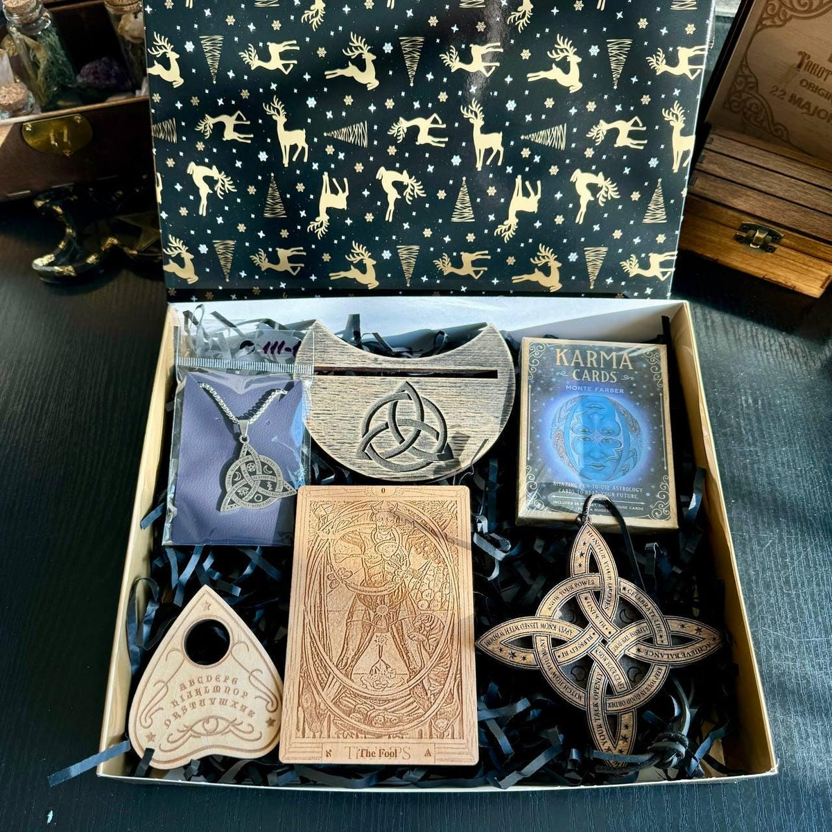 Witchcraft Mystery Box, Esoteric Surprise Gift Set with Tarot and Crystals