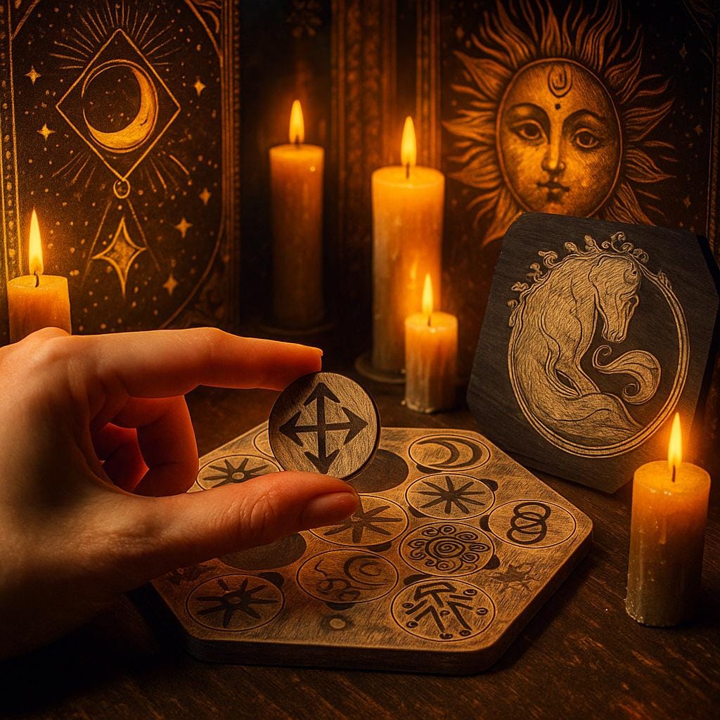 Witch Runes Set with Lid – Wooden Divination Runes with Symbols, Pagan Tool, Witchcraft Gift