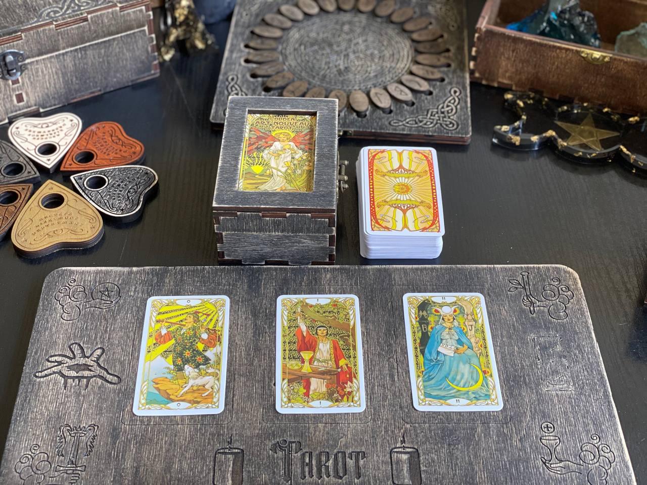 Art Nouveau Tarot Deck with Wooden Box & Reading Board Set