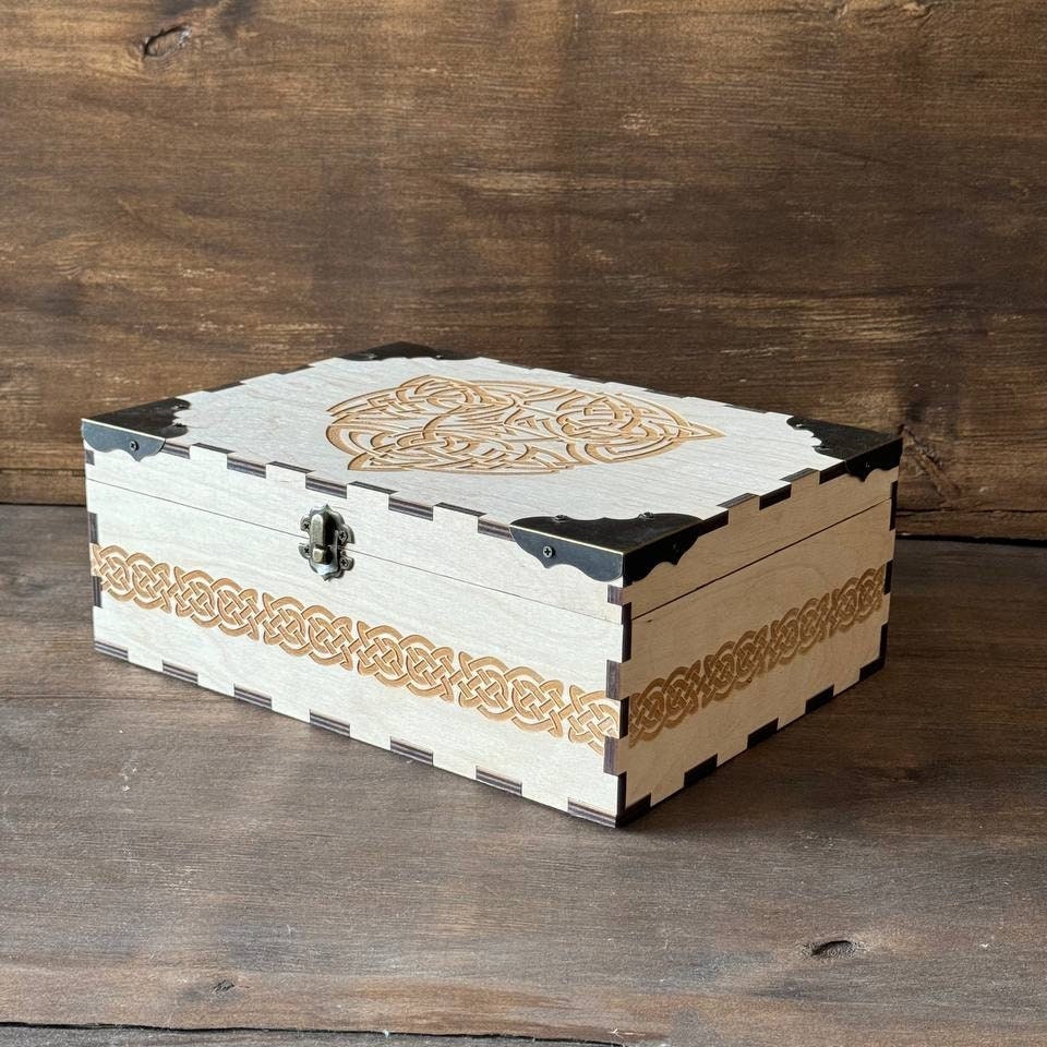 Celtic Wooden Tarot Box | Handcrafted Witchcraft Storage Chest & Altar Decor