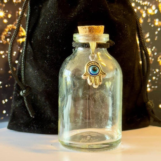 Personalized 32 ml Golden Eye Potion Bottle with Silver Hand, Witch Altar Decor
