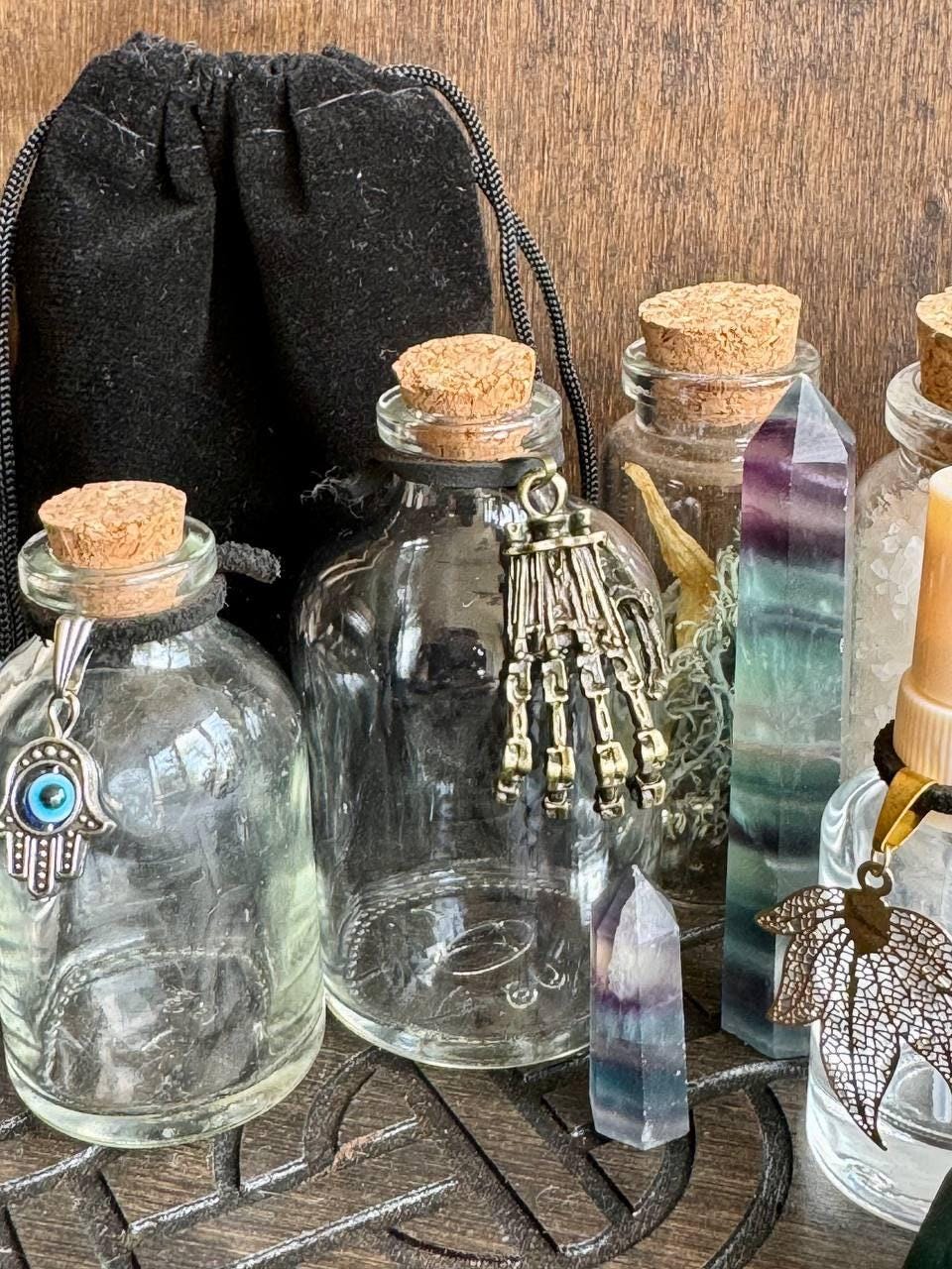 Personalized 32 ml Golden Eye Potion Bottle with Silver Hand, Witch Altar Decor