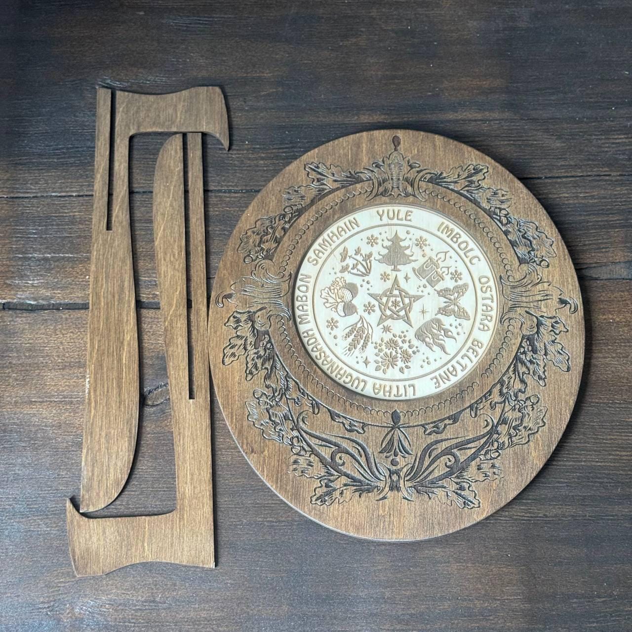 Wiccan Wheel of the Year Wooden Calendar with Sabbats, Pagan Altar Decor, Witchcraft Ritual Tool