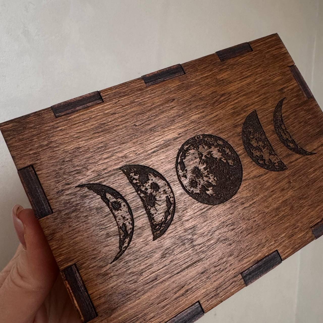 Moon Phase Tarot Box - Wooden Rosewood Deck Storage Chest for Witchcraft Supplies