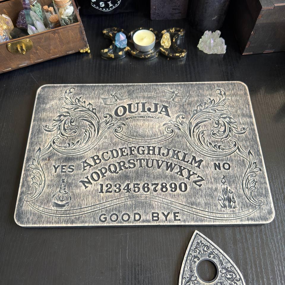 Floral Ouija Board with Planchette: Wooden Talking Spirit Board