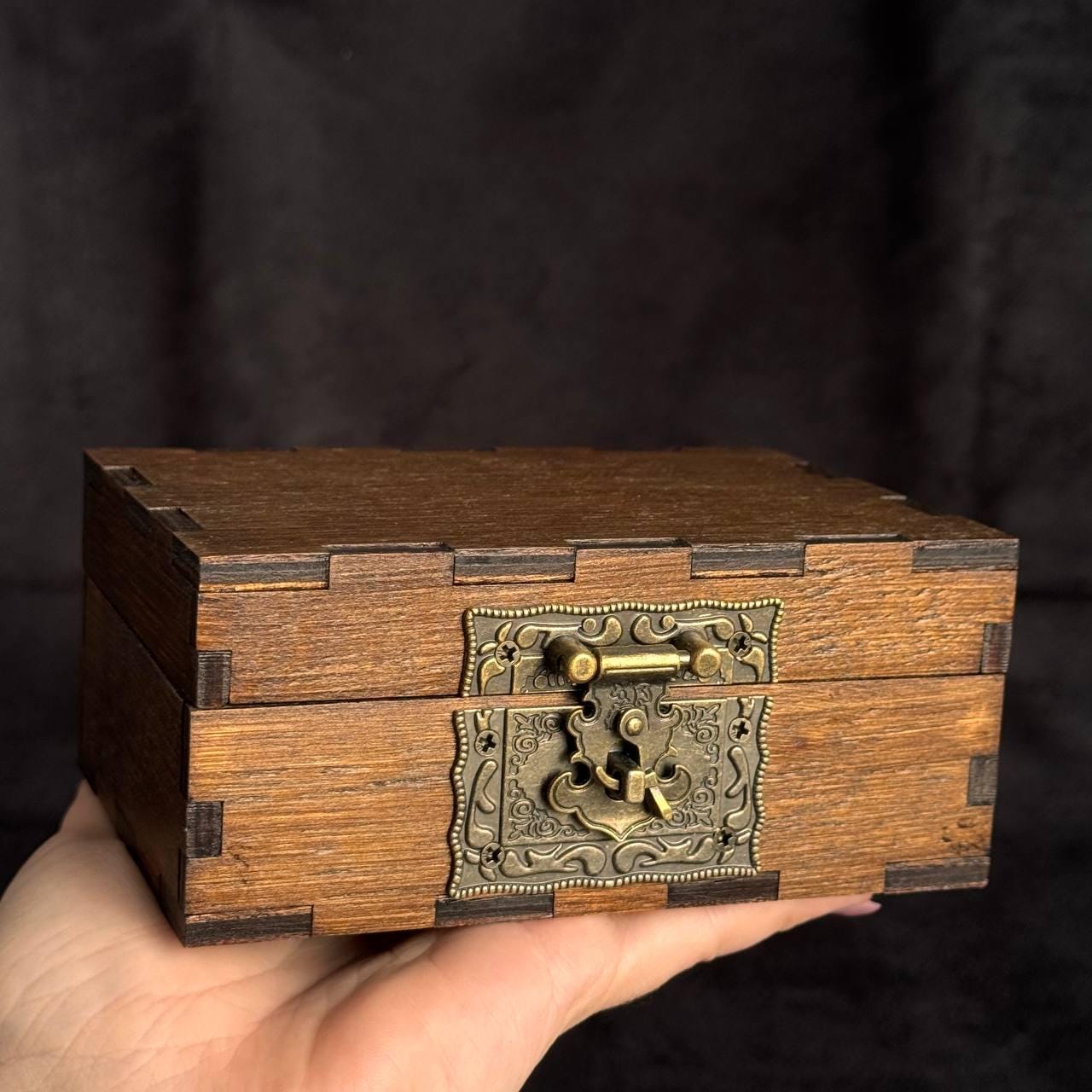 Wooden Treasure Box with Antique Lock, Vintage Style Jewelry Box Tarot Storage, Keepsake Chest