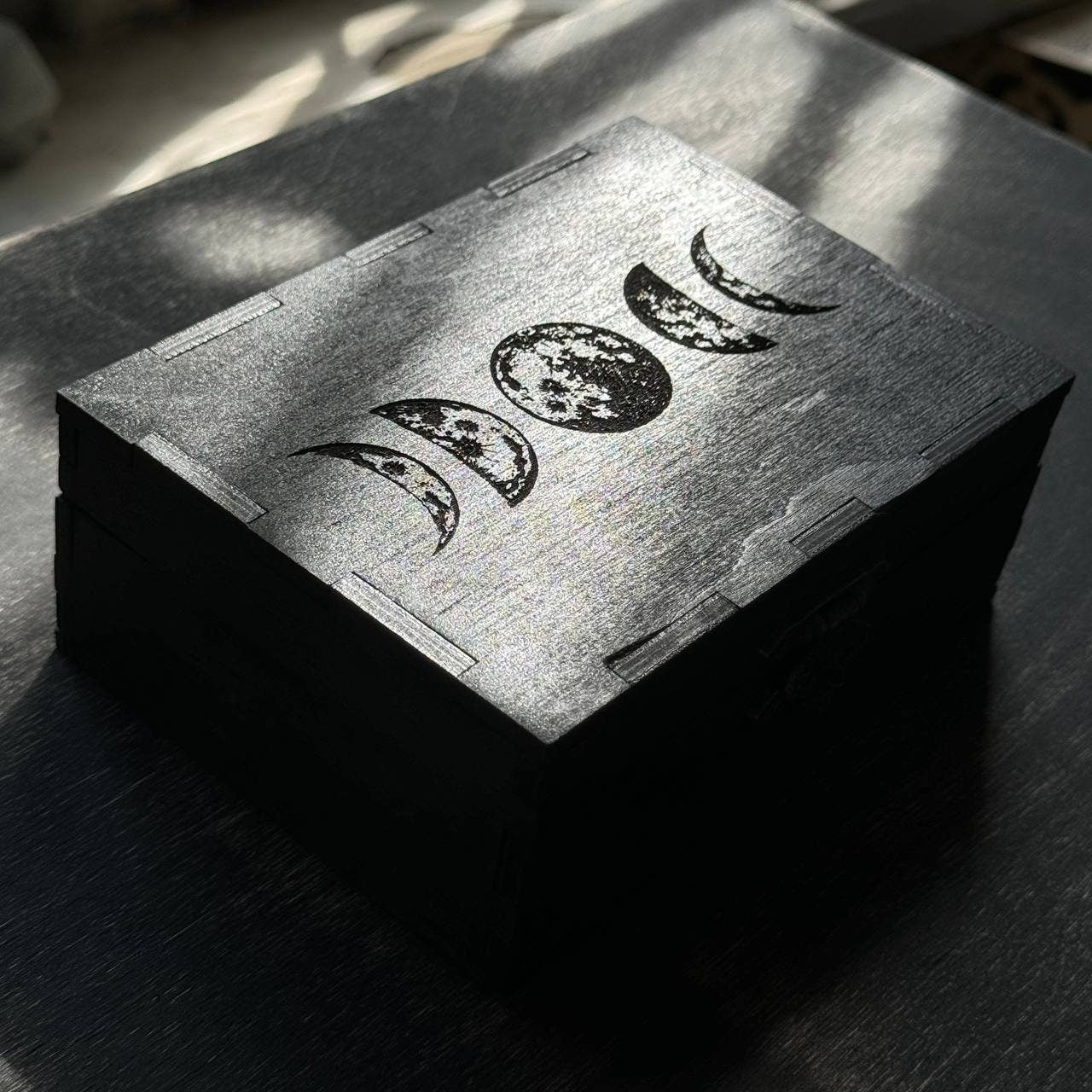 Personalized Moon Phase Tarot Card Box, Wooden Tarot Deck Storage, Celestial Engraved Witchy Altar Decor