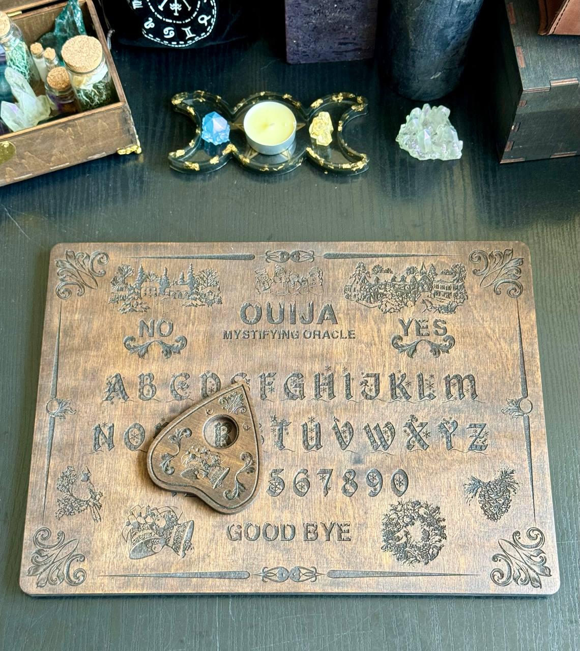 Wooden Ouija Board – Engraved Divination Tool with Mystical Planchette for Rituals