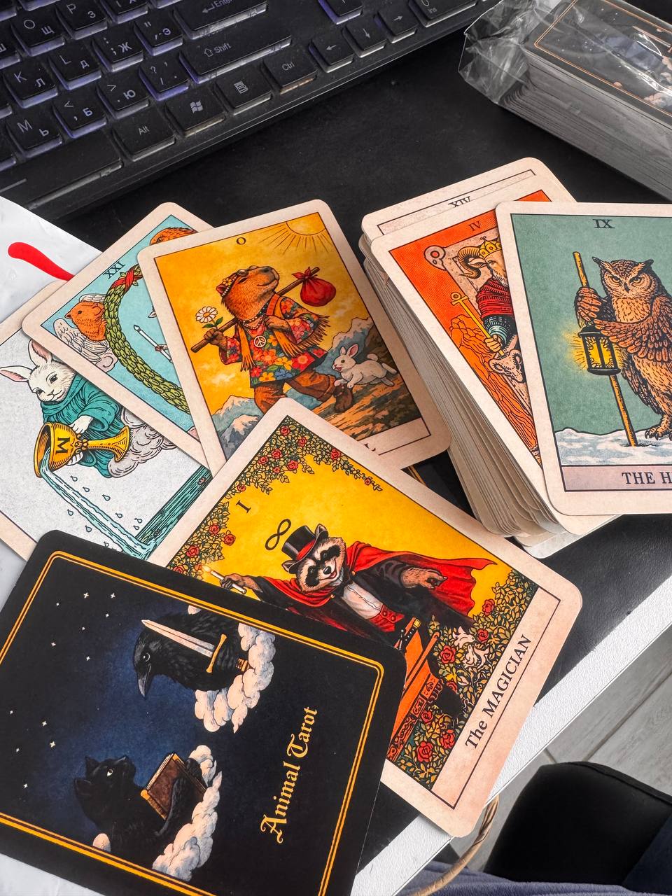 High-quality animal tarot cards with durable cardstock and smooth finish