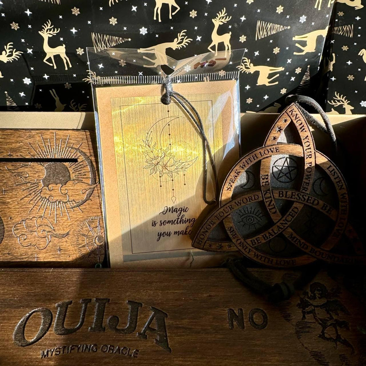 Witch Mystery Box with Wooden Ritual Tools, Pagan Altar Gift Set