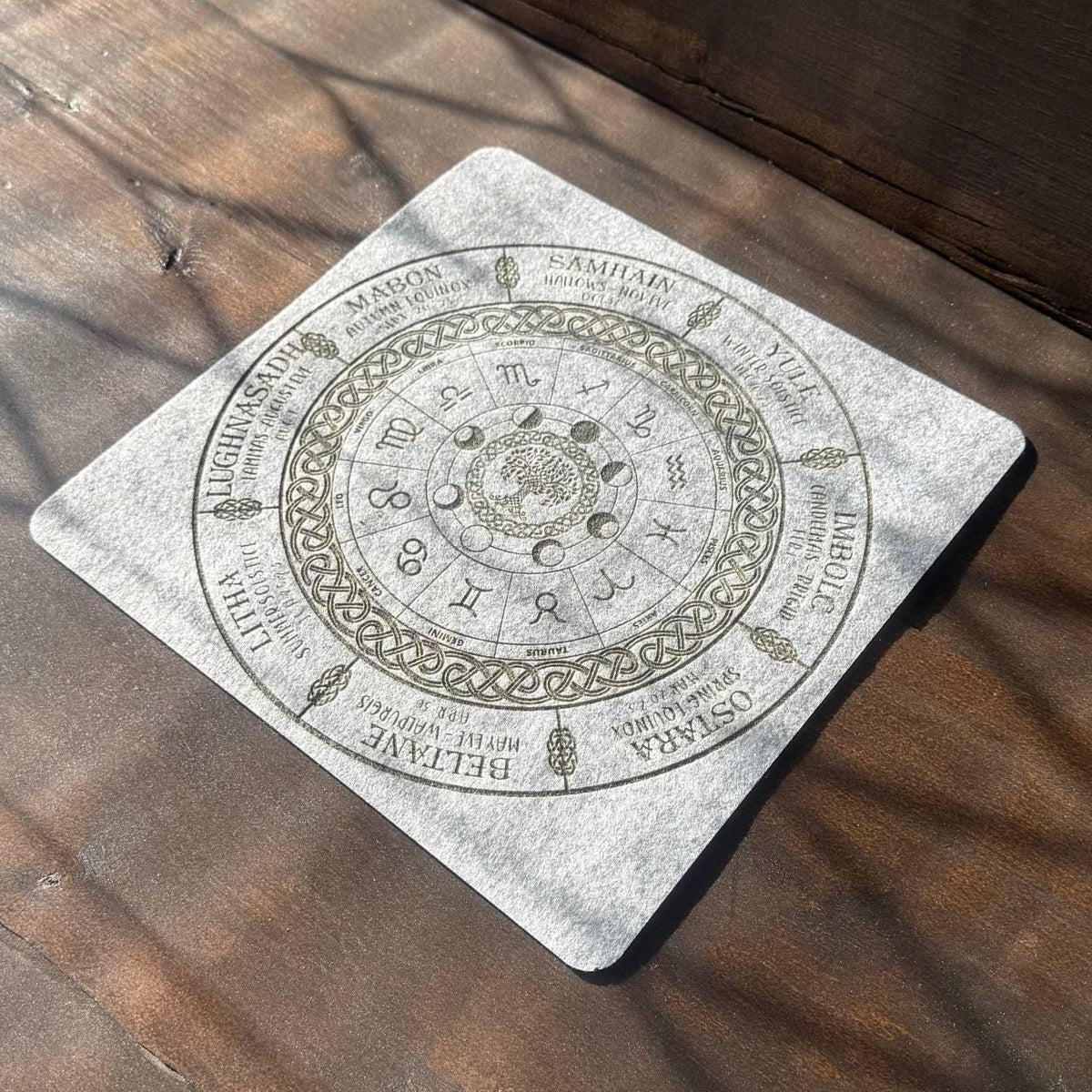 Wiccan Calendar Felt Altar Mat, Zodiac Circle Divination and Pagan Ritual Pad