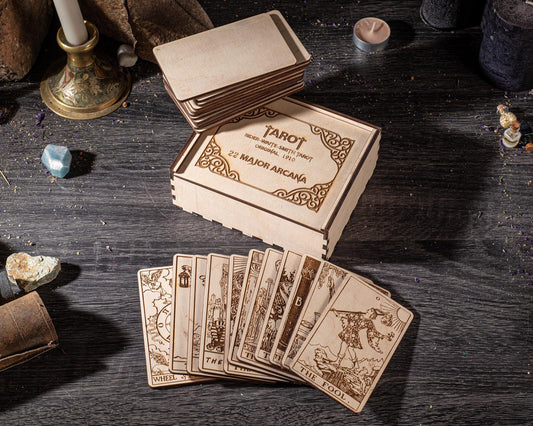 Vintage Style Wooden Tarot Cards Major Arcana Rider–Waite–Smith Deck Witchcraft Altar Decor Set