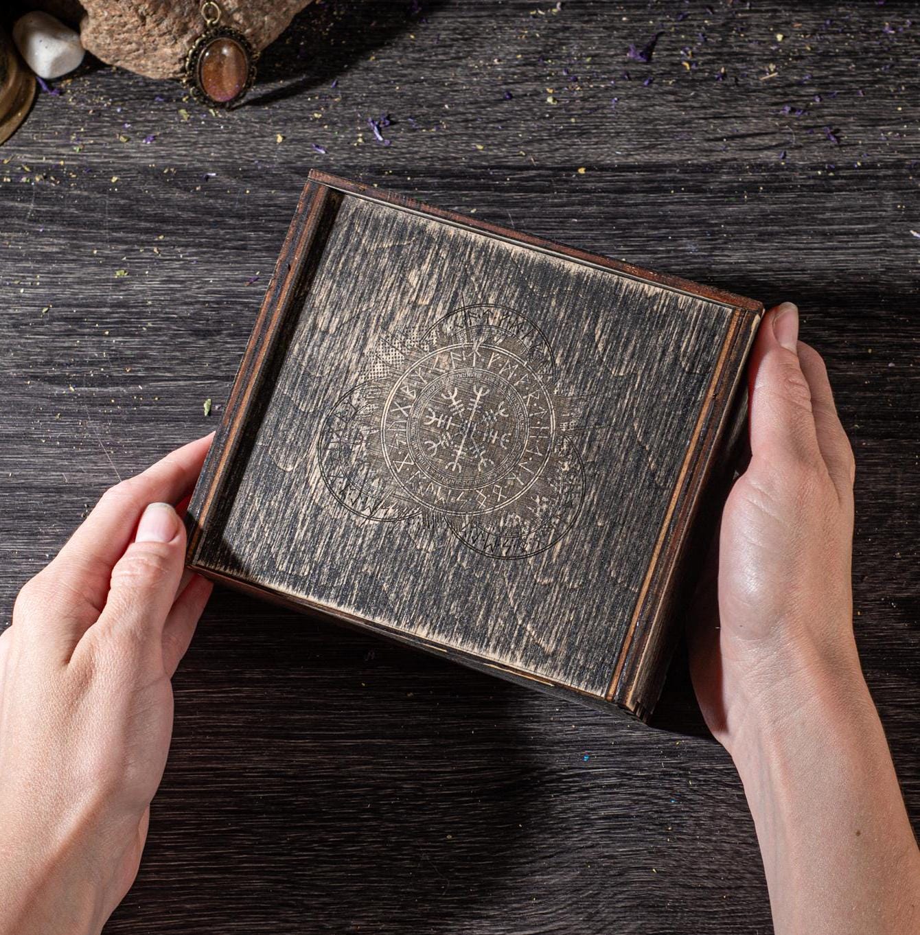Engraved Wooden Tarot Card Box: Custom Wiccan Crystal Storage