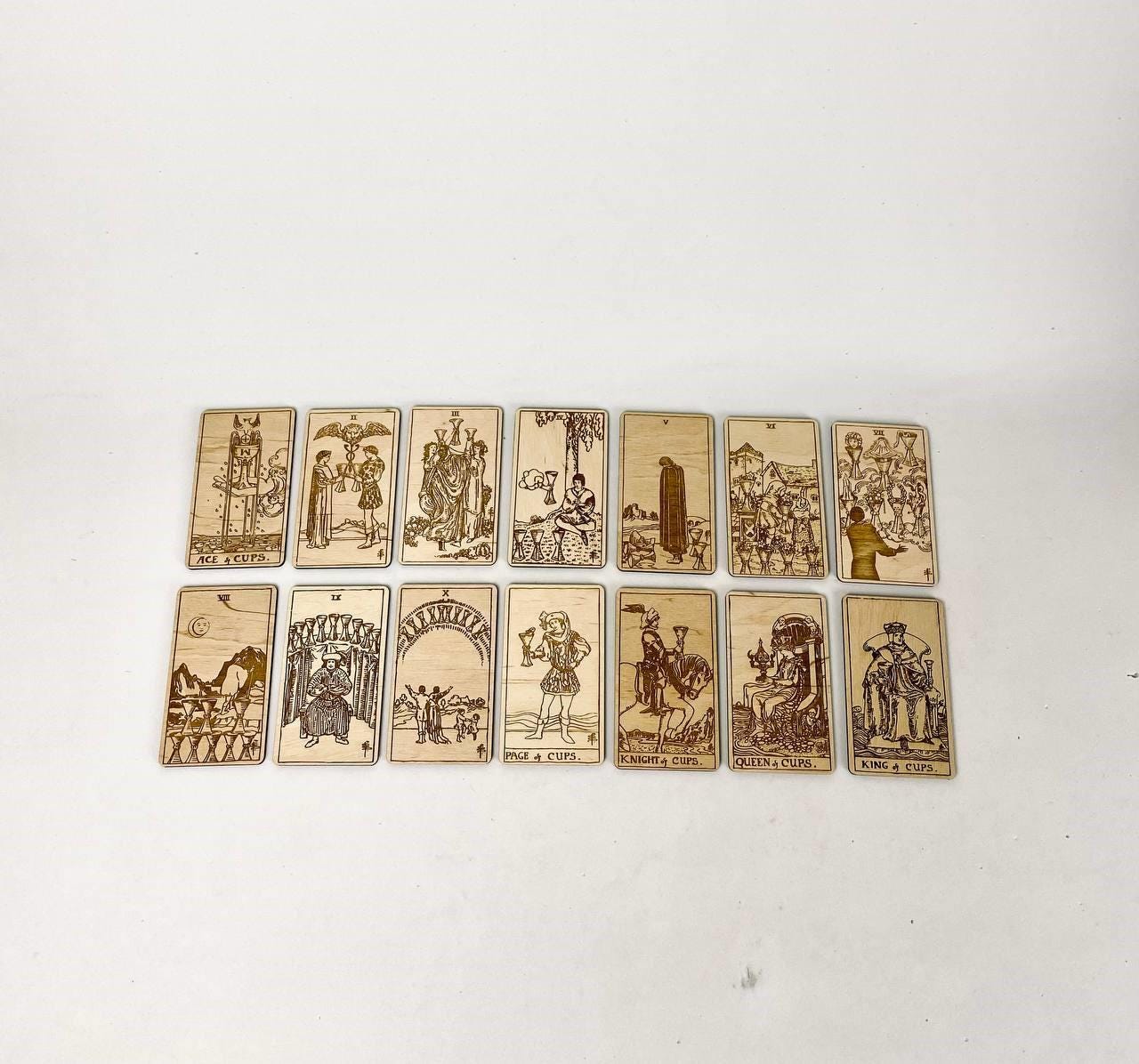 Wooden Tarot Cards Cups Suit Rider–Waite–Smith Engraved Deck Water Element