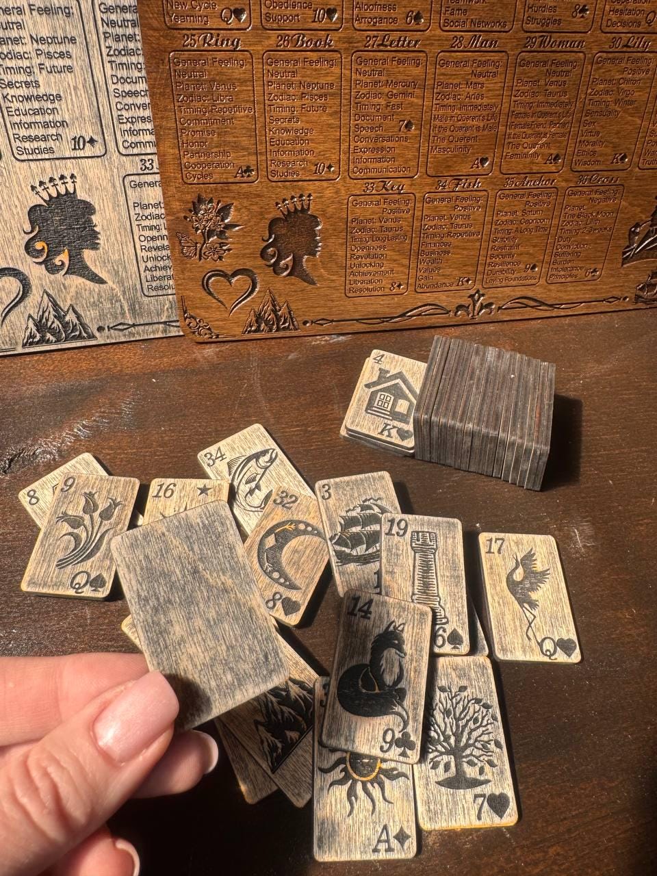 Lenormand Oracle Cards Wooden Divination Deck, Fortune Telling Cards, Gothic Oracle Set