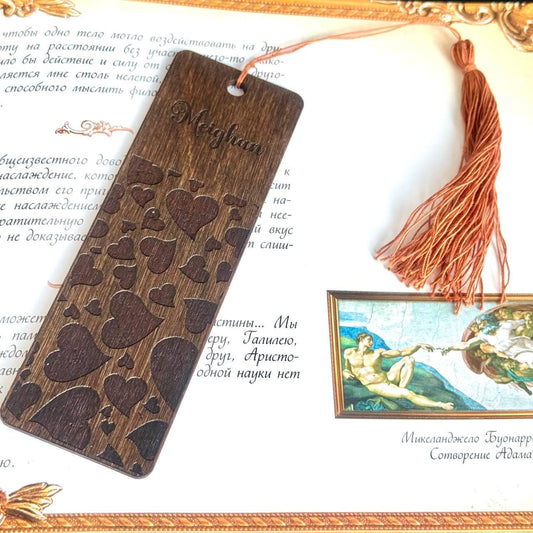 Wooden Heart Bookmark, Personalized Engraved Love Gift