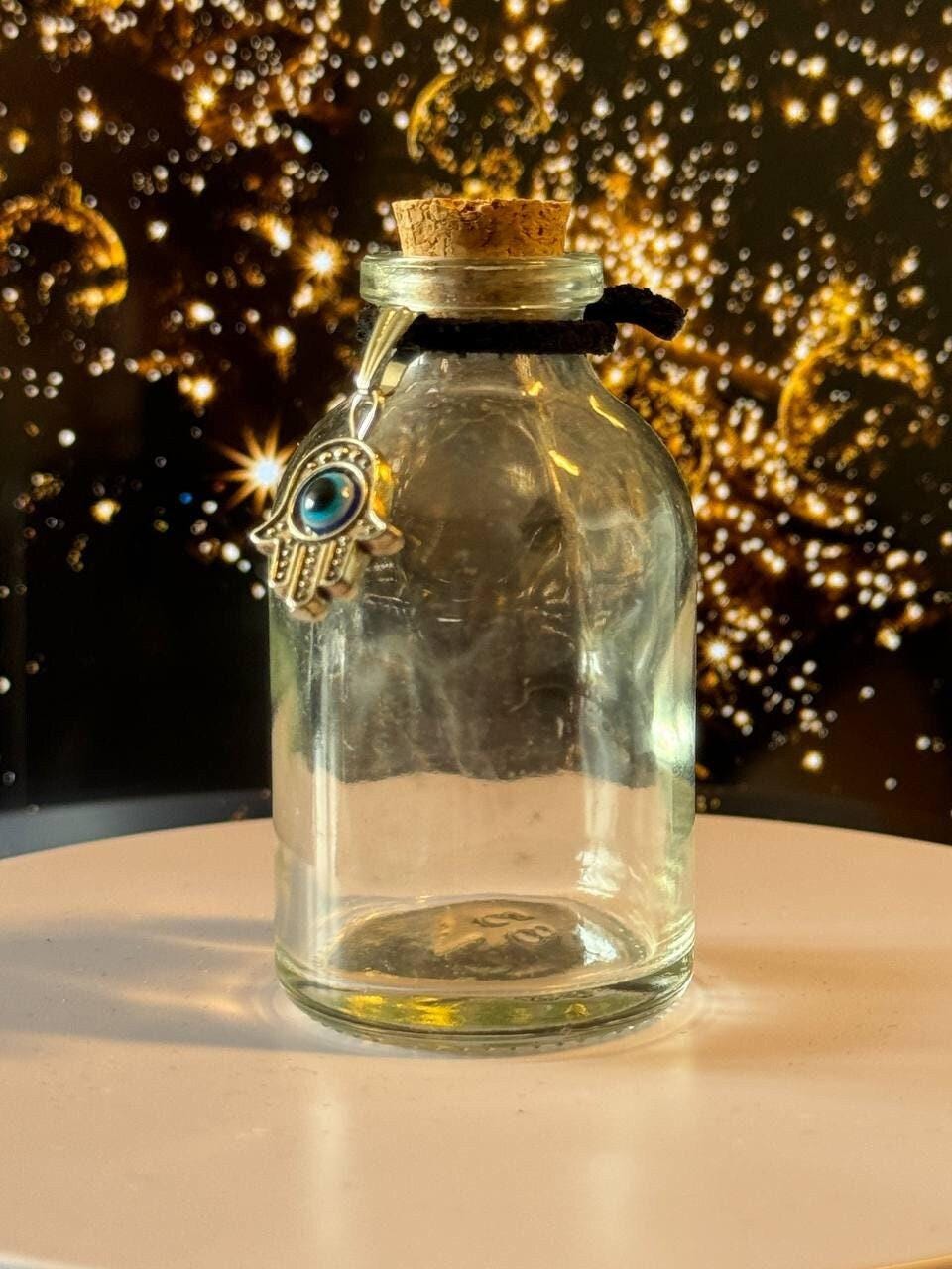 Personalized 32 ml Golden Eye Potion Bottle with Silver Hand, Witch Altar Decor