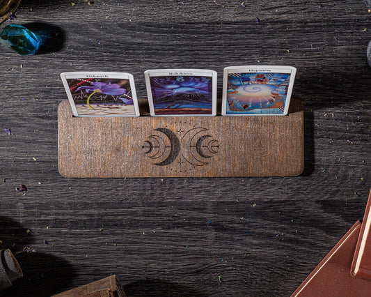 Personalized Three Card Tarot Holder, Engraved Rosewood Reading Stand