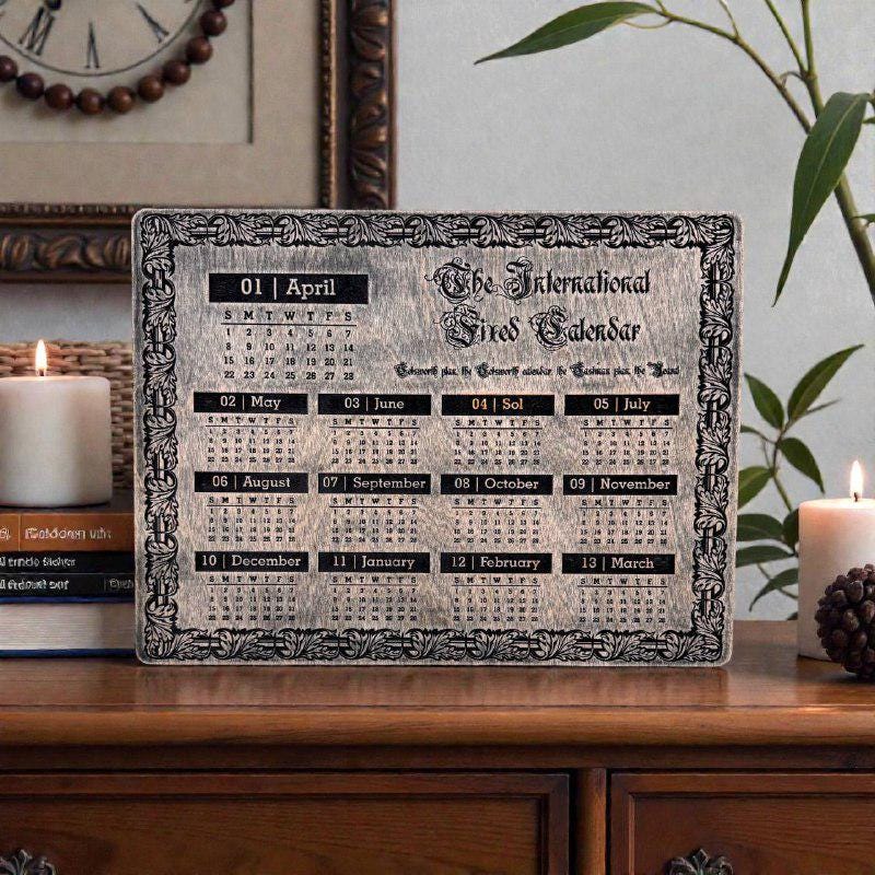 International Fixed 13 Month Calendar, Vintage Ornamental Wall Calendar, Cotsworth Plan