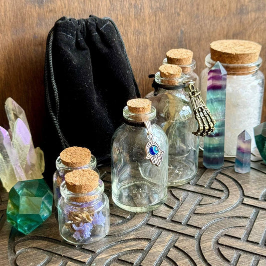 Personalized 60 ml Potion Bottle with Silver Skeleton Hand, Gothic Witch Decor