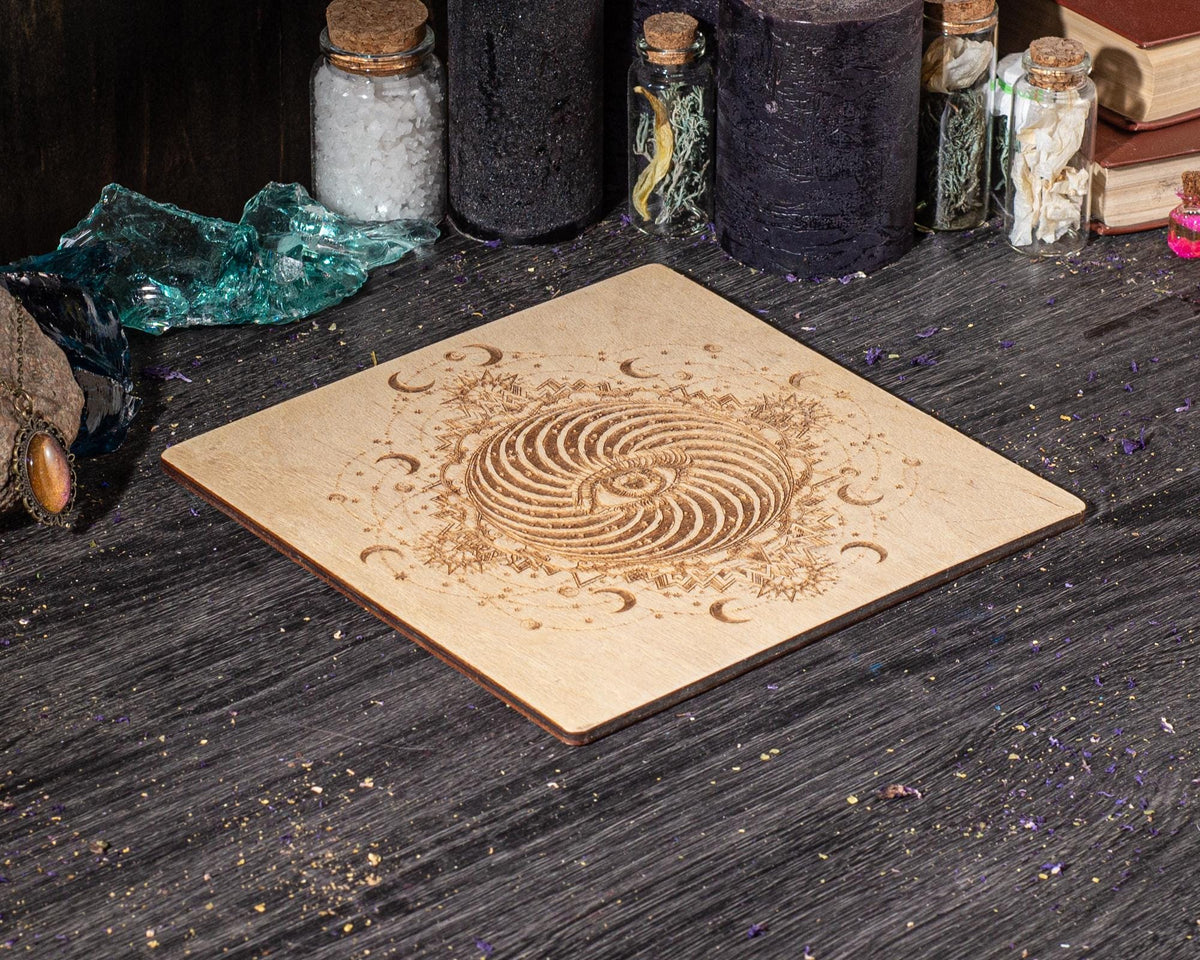 All Seeing Eye Wooden Altar Board with Stand, Occult Decor