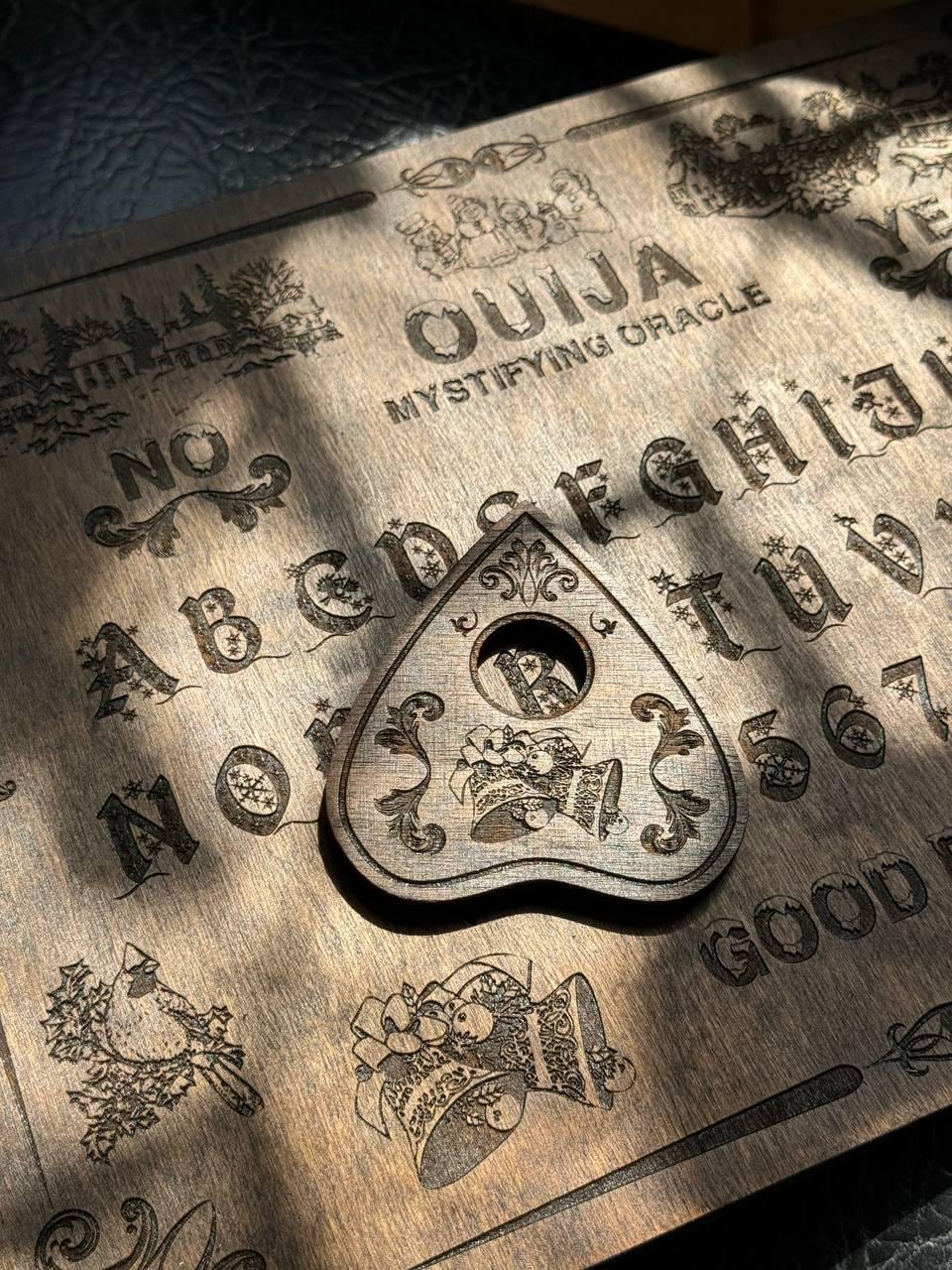 Wooden Ouija Board – Engraved Divination Tool with Mystical Planchette for Rituals