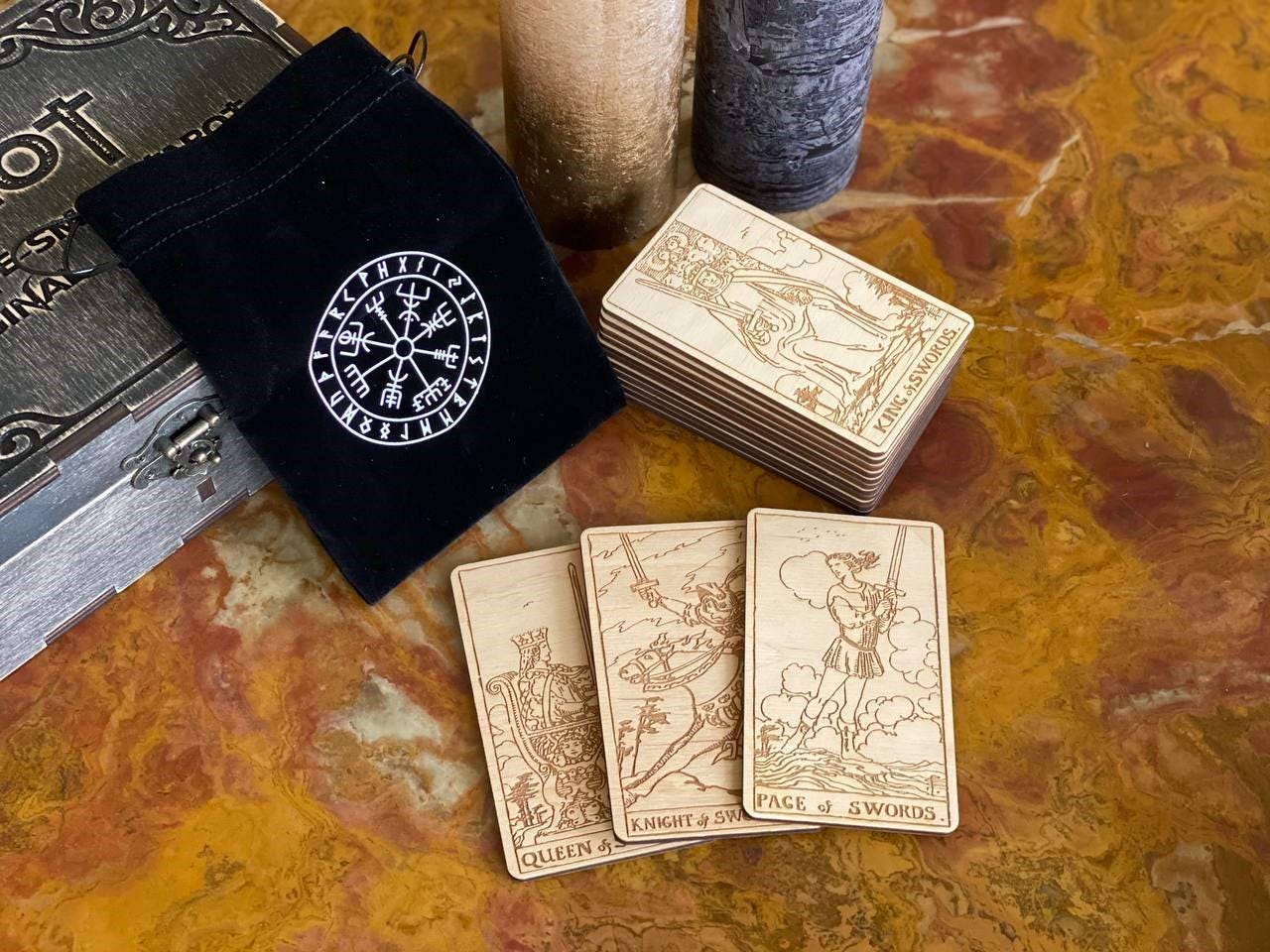 Wooden Tarot Cards Swords Suit Rider–Waite–Smith Engraved Deck Air Element