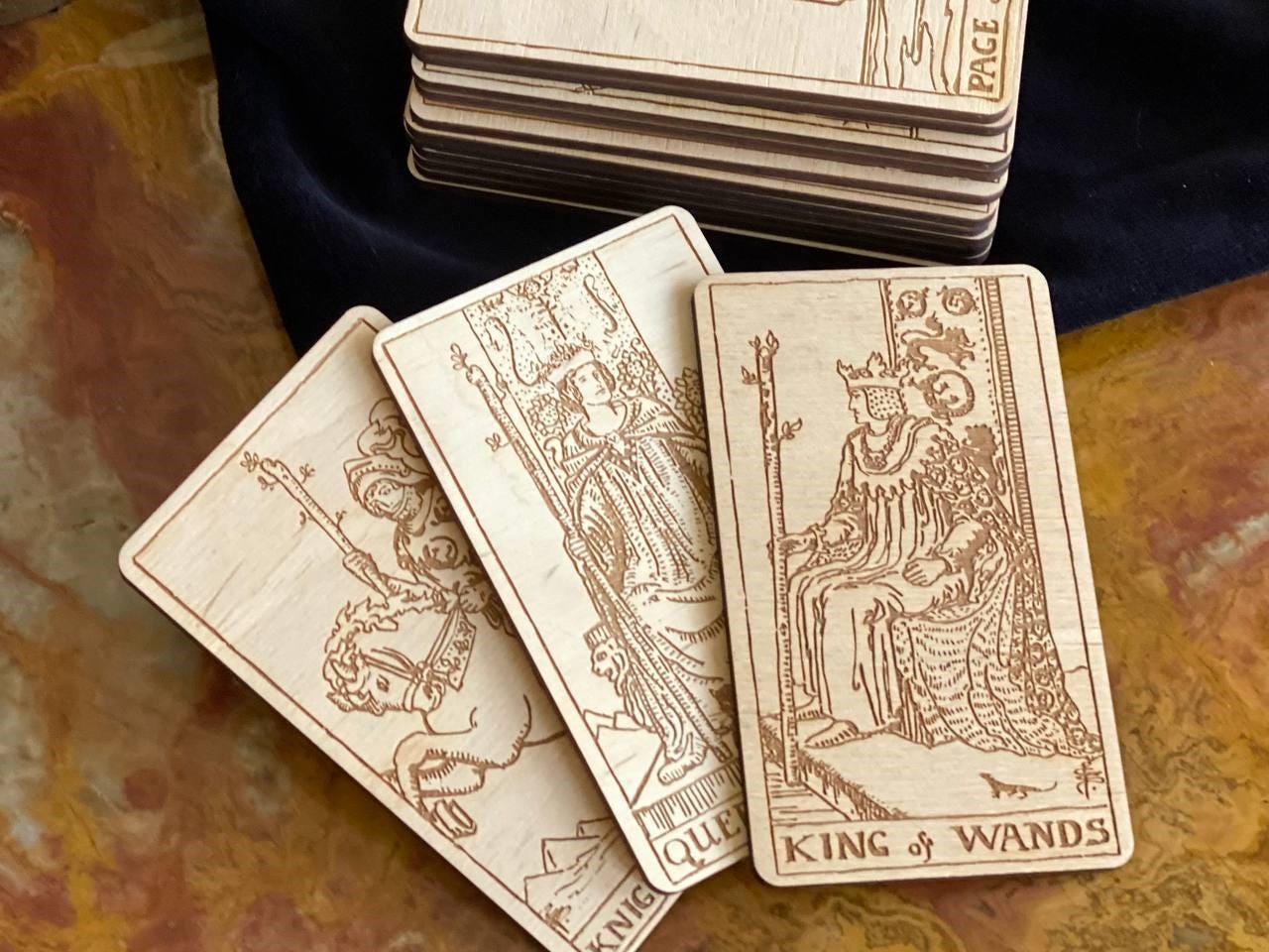 Wooden Tarot Cards Wands Suit Rider–Waite–Smith Engraved Deck Fire Element