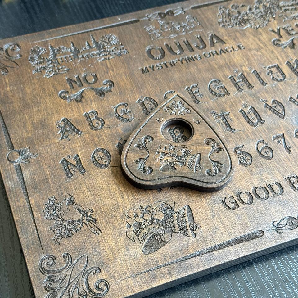 Wooden Ouija Board – Engraved Divination Tool with Mystical Planchette for Rituals