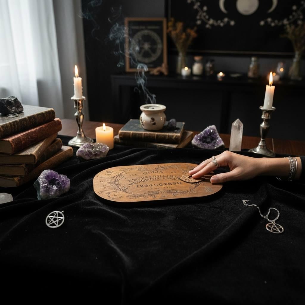 Wooden Ouija Board with Planchette, Gothic Spirit Game for Ritual Decor