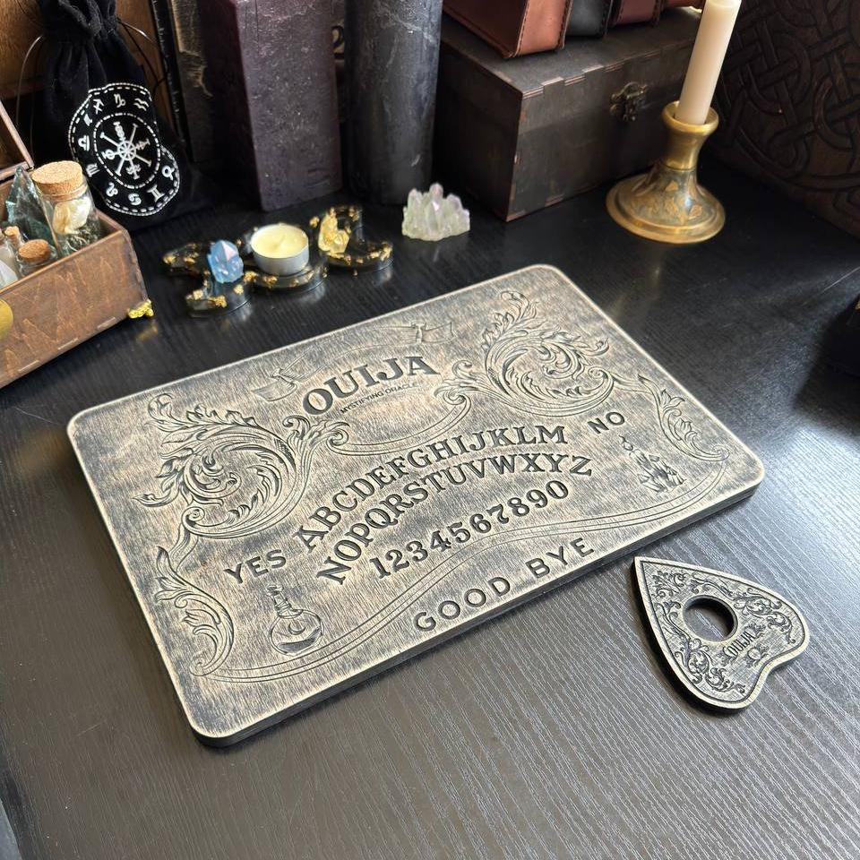 Floral Ouija Board with Planchette: Wooden Talking Spirit Board