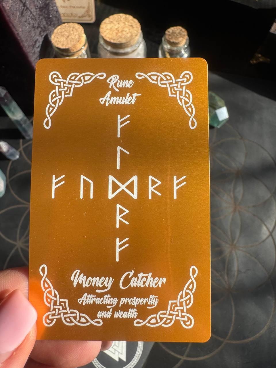 Runic Money Catcher Card, Norse Wealth Talisman, Rune Amulet for Prosperity, Wallet Card