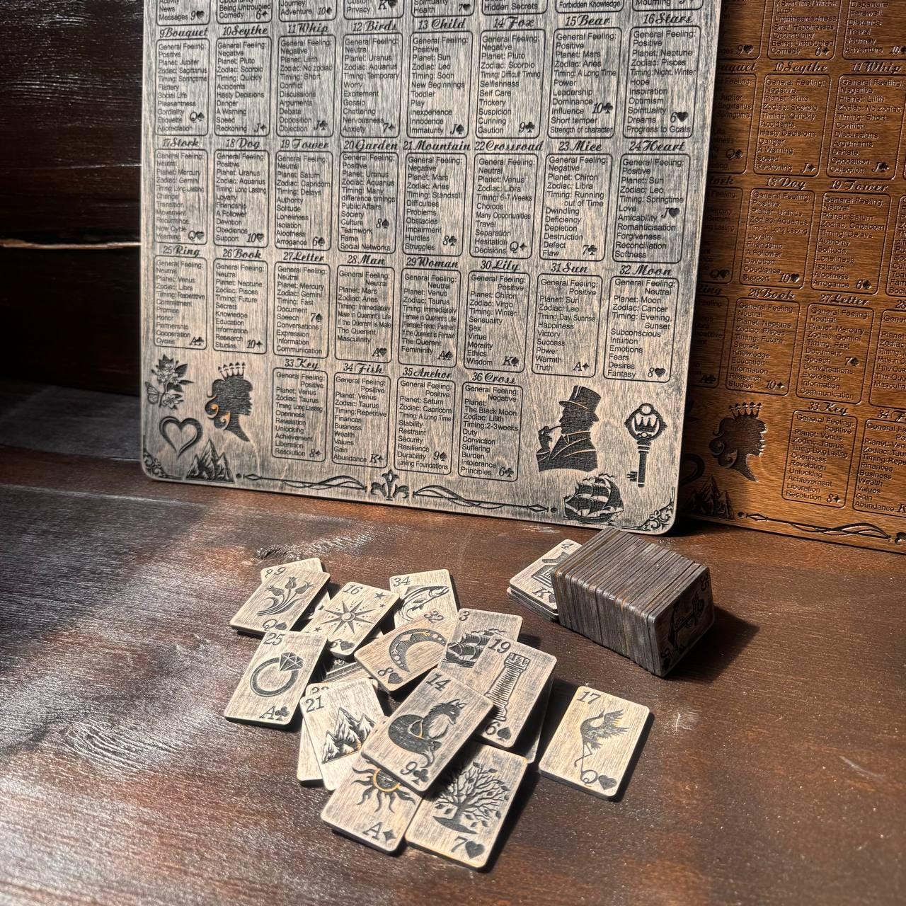 Lenormand Oracle Cards Set with Wooden Reading Board, Fortune Telling Deck, Divination Gift