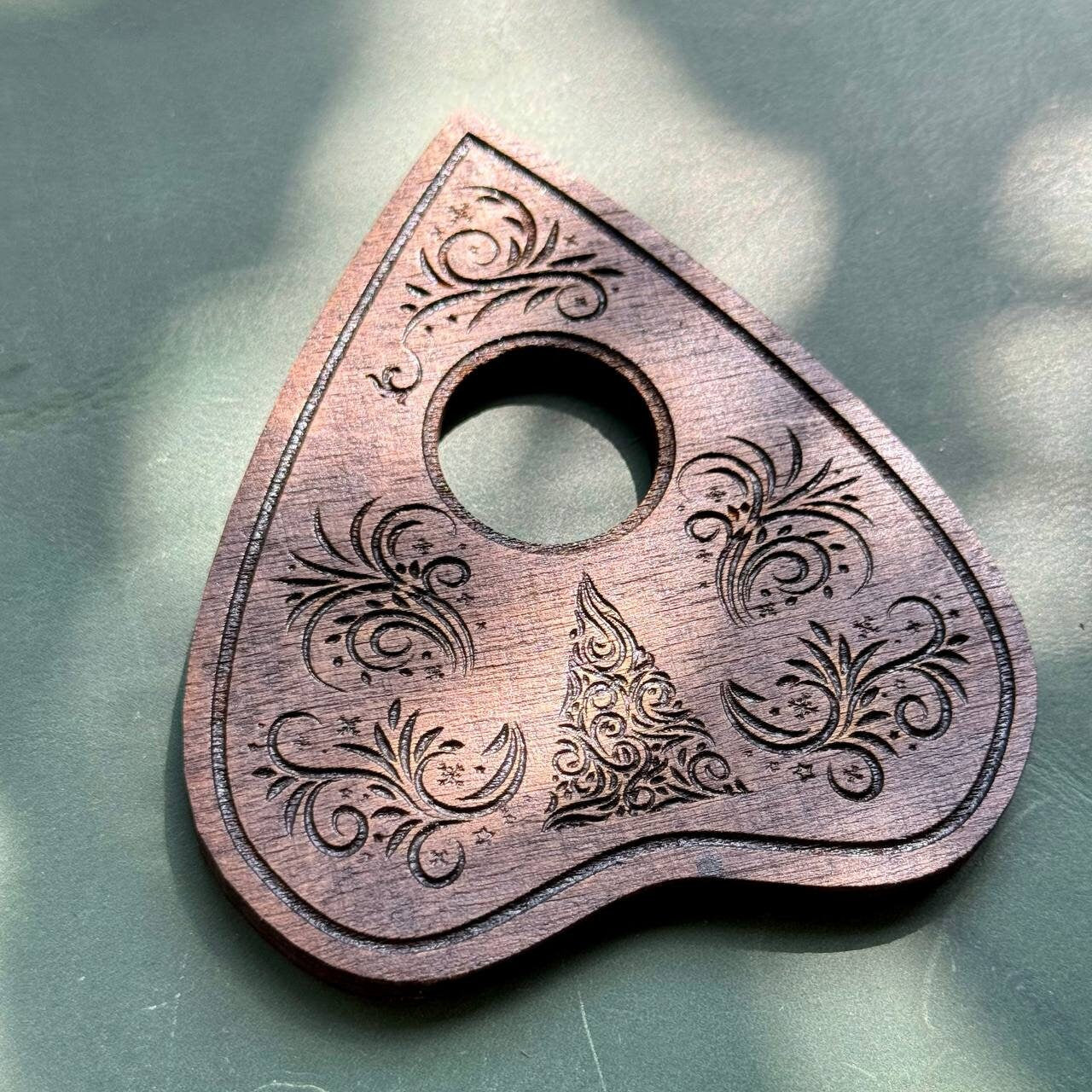 Rosewood Ouija Planchette: Christmas Tree Engraved, Occult Decor