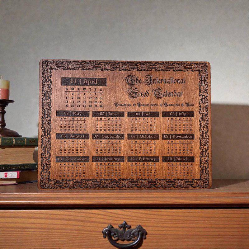 International Fixed 13 Month Calendar, Vintage Ornamental Wall Calendar, Cotsworth Plan