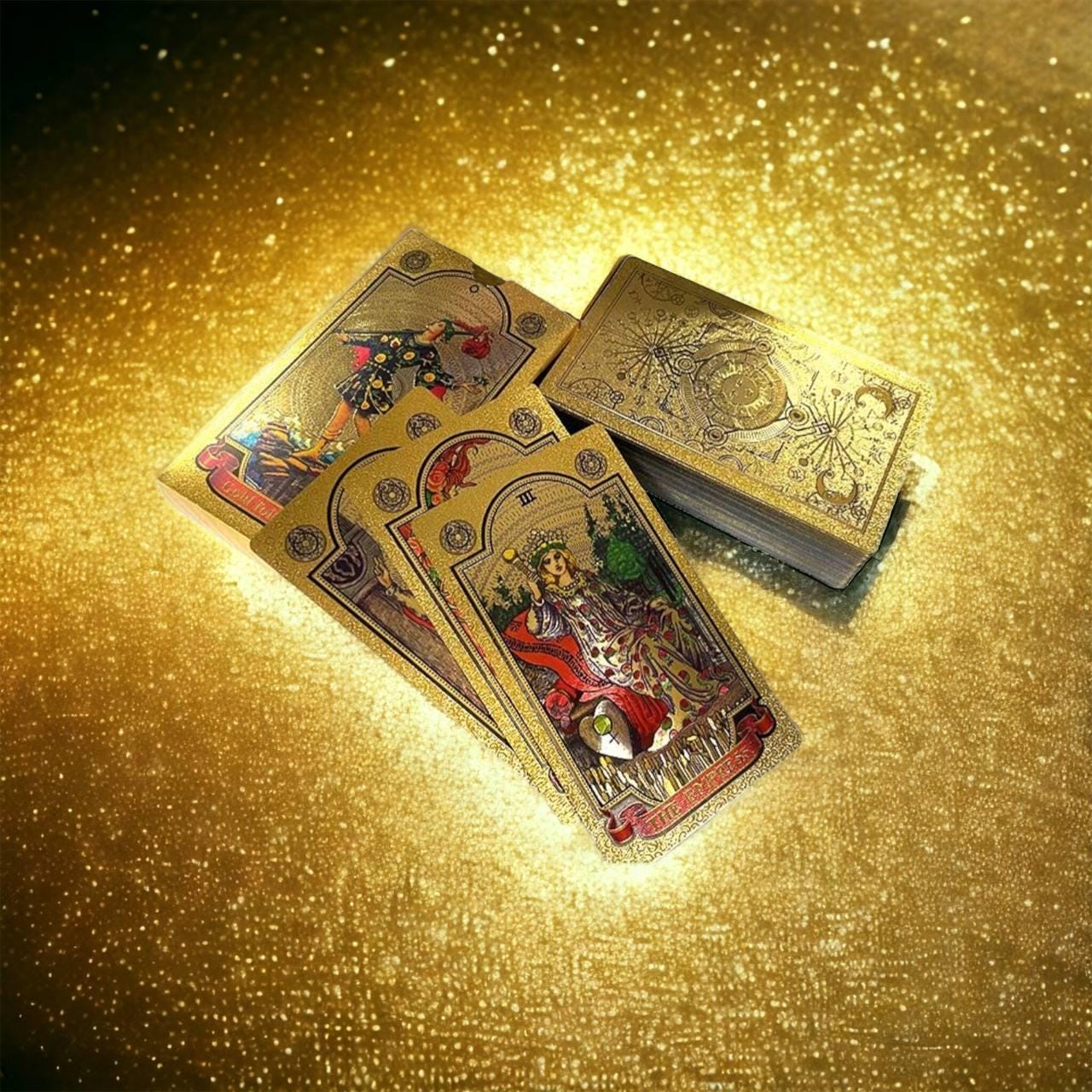 Gold Foil Rider Waite Smith Tarot Deck with Personalized Box