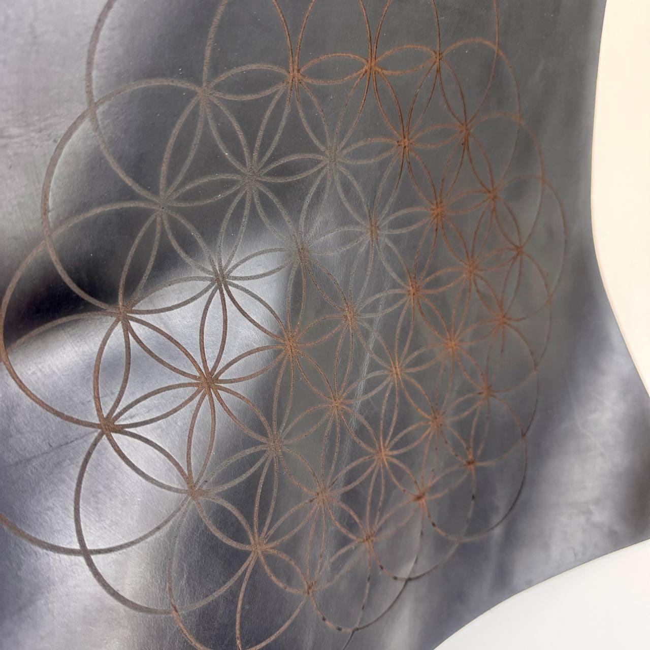 Engraved Leather Flower of Life Divination Mat
