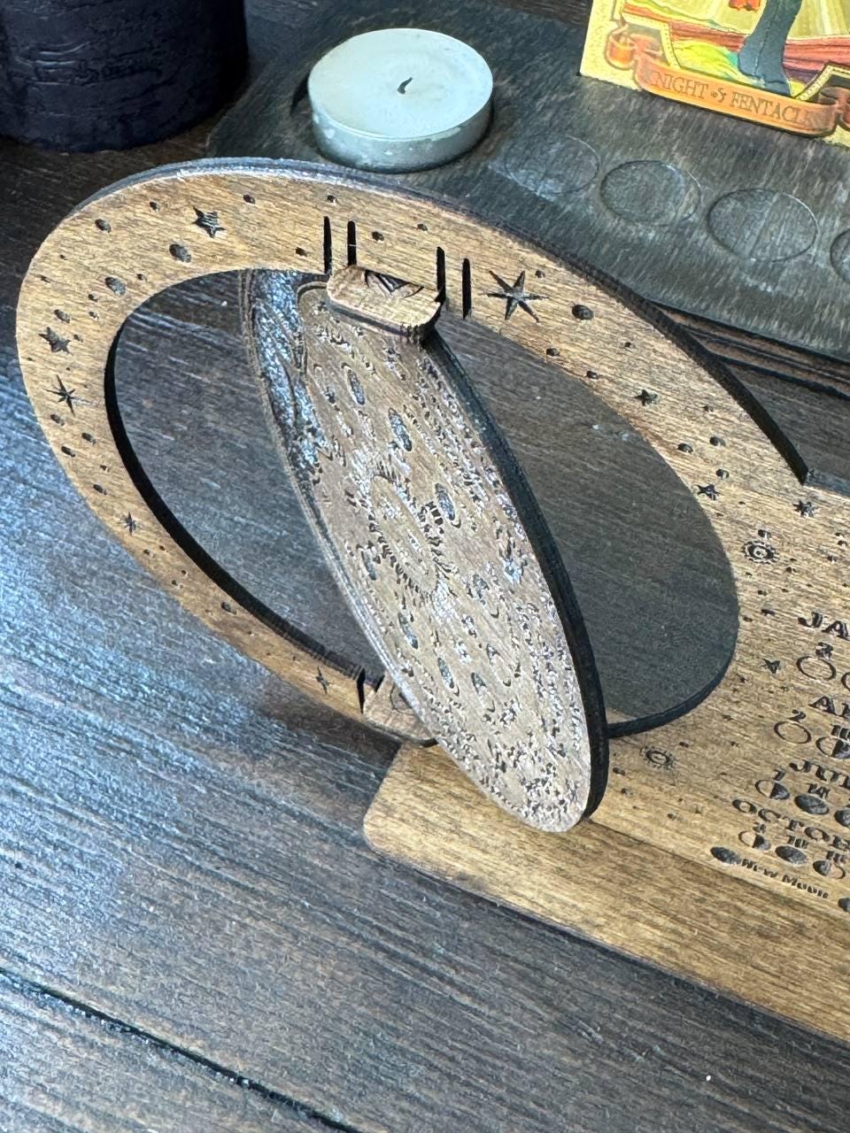 Lunar Calendar 2026 Wooden Moon Phase Board, Astrology Decor, Witchy Desk Display