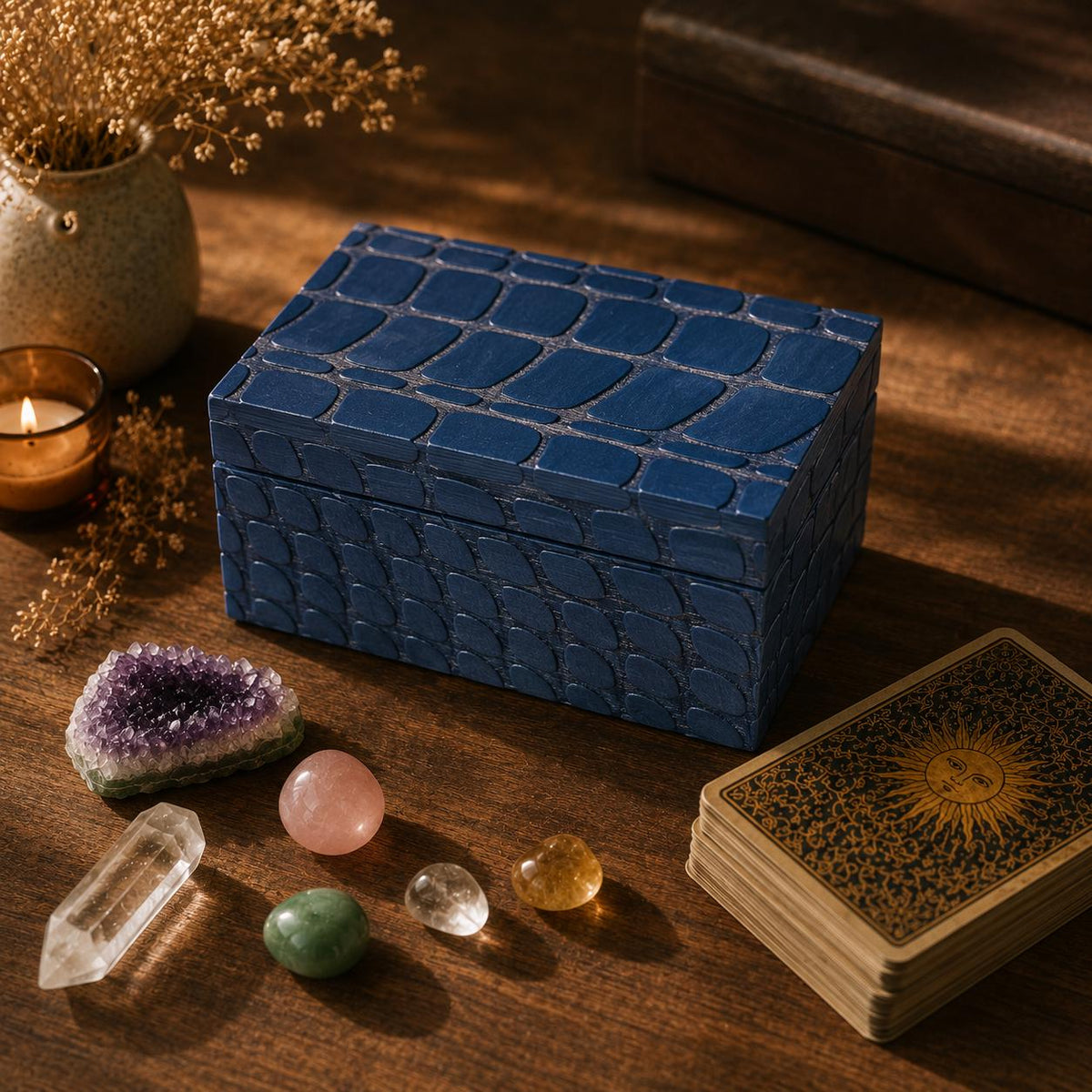 Blue Reptile Tarot Box – Wooden Tarot & Crystal Storage Case