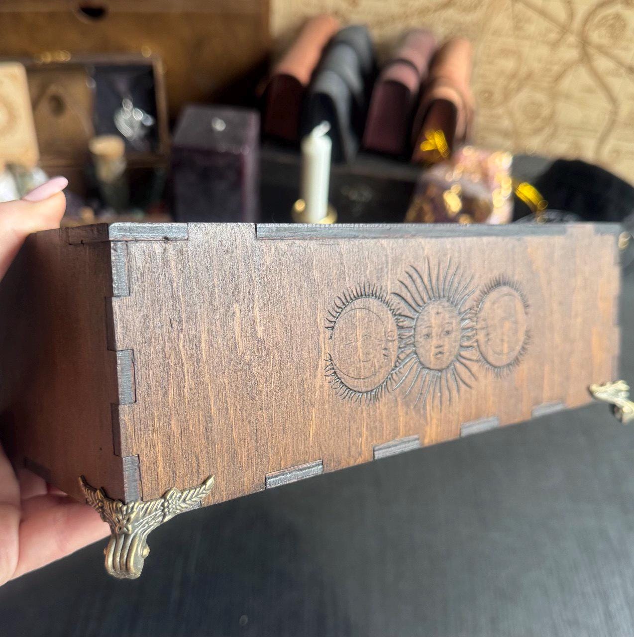 Personalized Wooden Witch Altar Box: Esoteric Magic Storage
