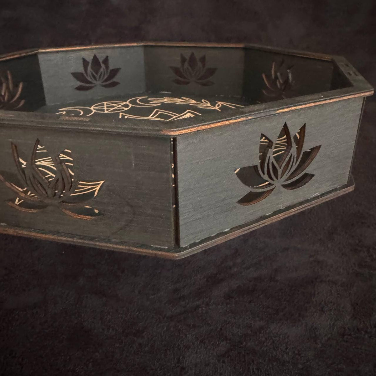 Personalized Lotus Altar Tray, 11 Inch Wenge Tarot & Crystal Display