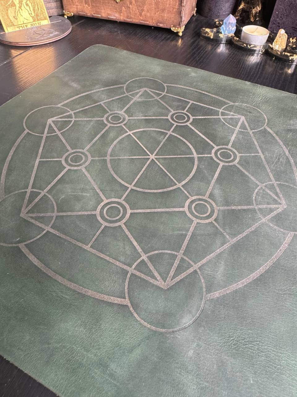 Leather Pendulum Mat with Metatron Zodiac Circle