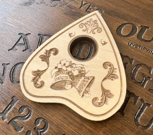 Christmas Bell Ouija Planchette: Engraved Wooden Spirit Board Tool