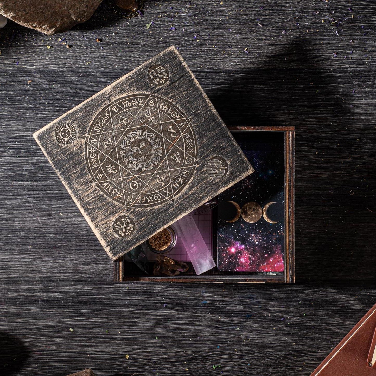 Tarot Card Holder Box – Personalized Wooden Witch Box for Crystals, Wiccan Pagan Ritual Storage