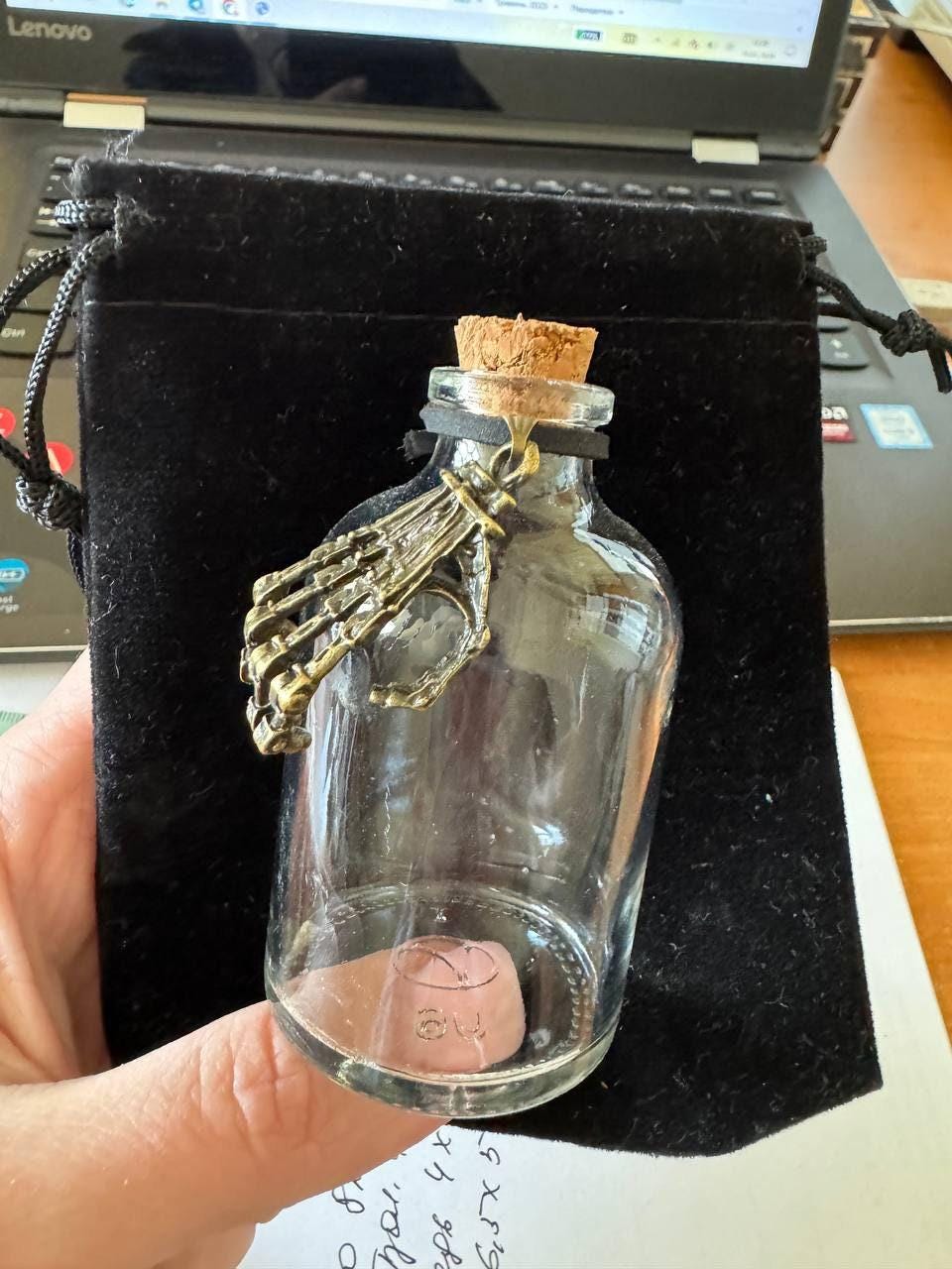 Personalized 60 ml Potion Bottle with Silver Skeleton Hand, Gothic Witch Decor
