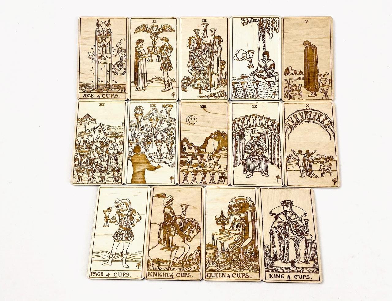 Wooden Tarot Cards Cups Suit Rider–Waite–Smith Engraved Deck Water Element