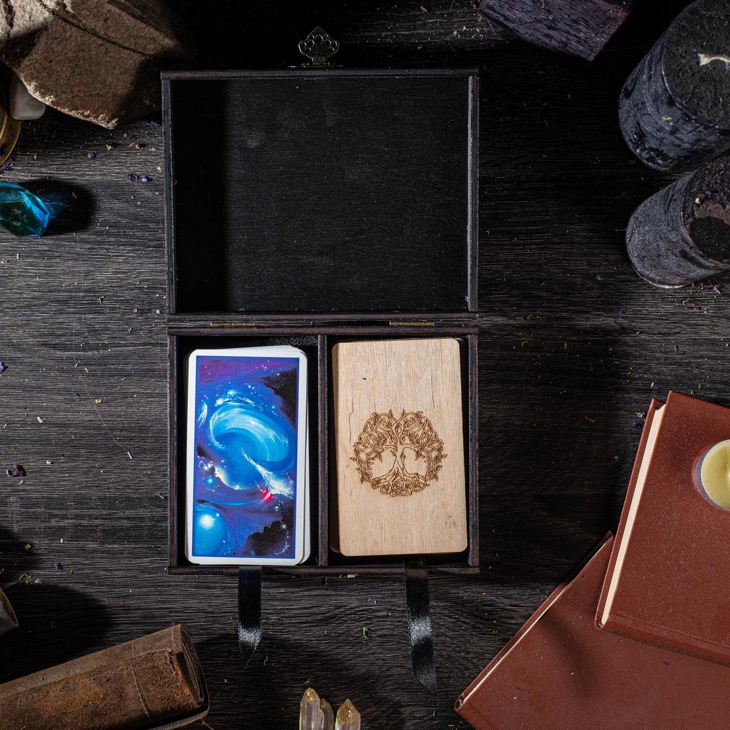Tarot Card Holder - Personalized Double Deck Wooden Box | Engraved Magical Storage