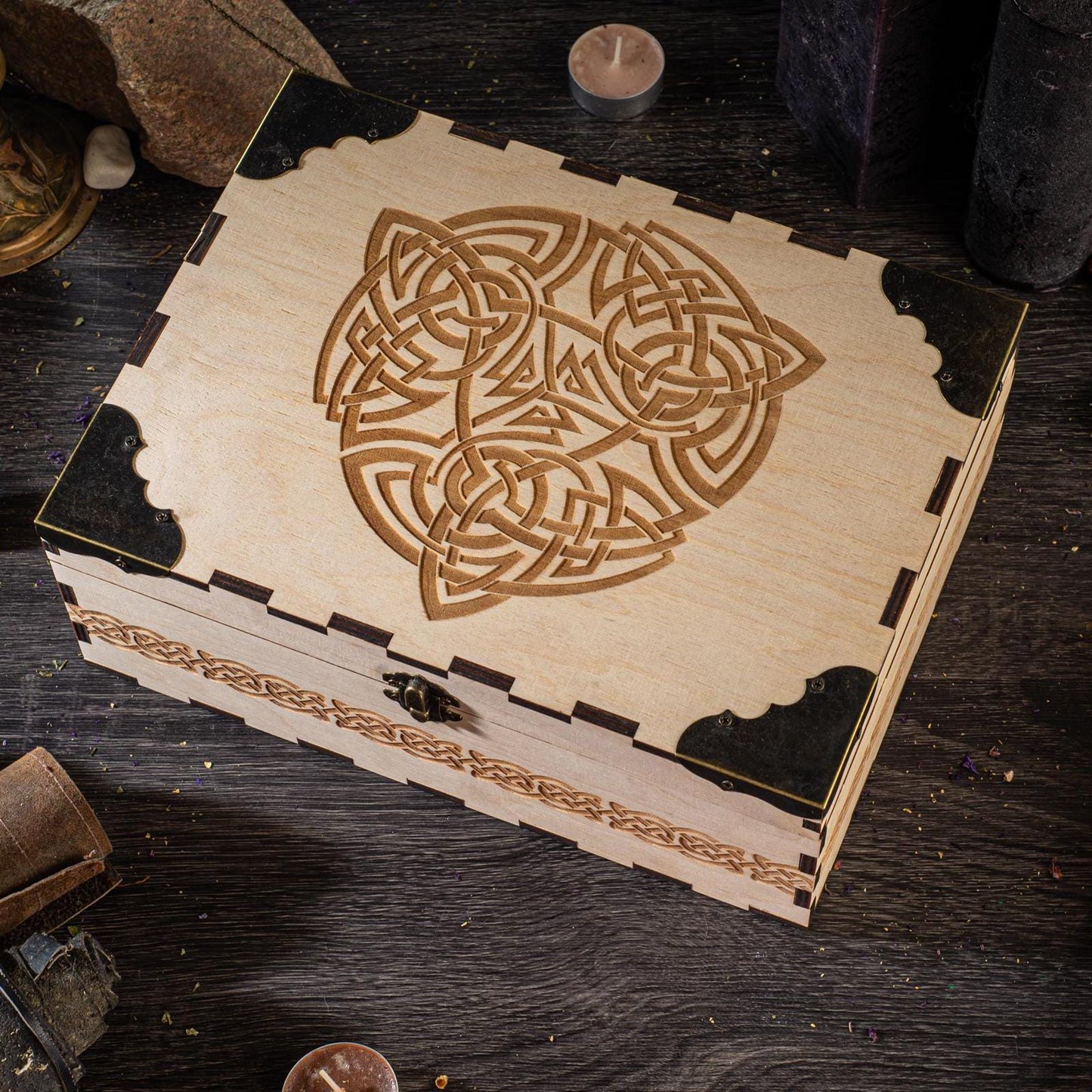 Celtic Wooden Tarot Box | Handcrafted Witchcraft Storage Chest & Altar Decor