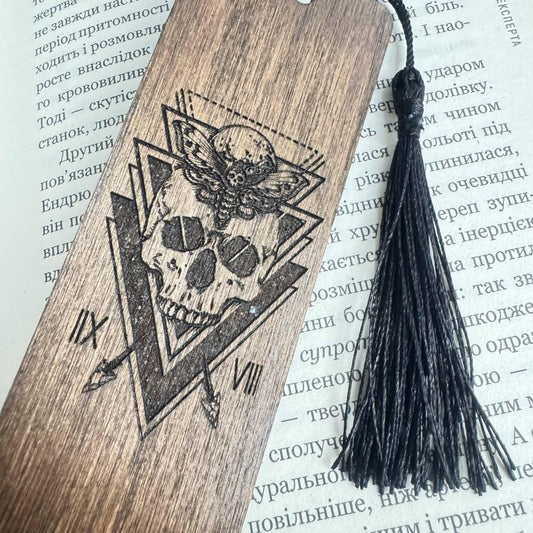 Celtic Skull Moth Wooden Bookmark, Gothic Reader Gift