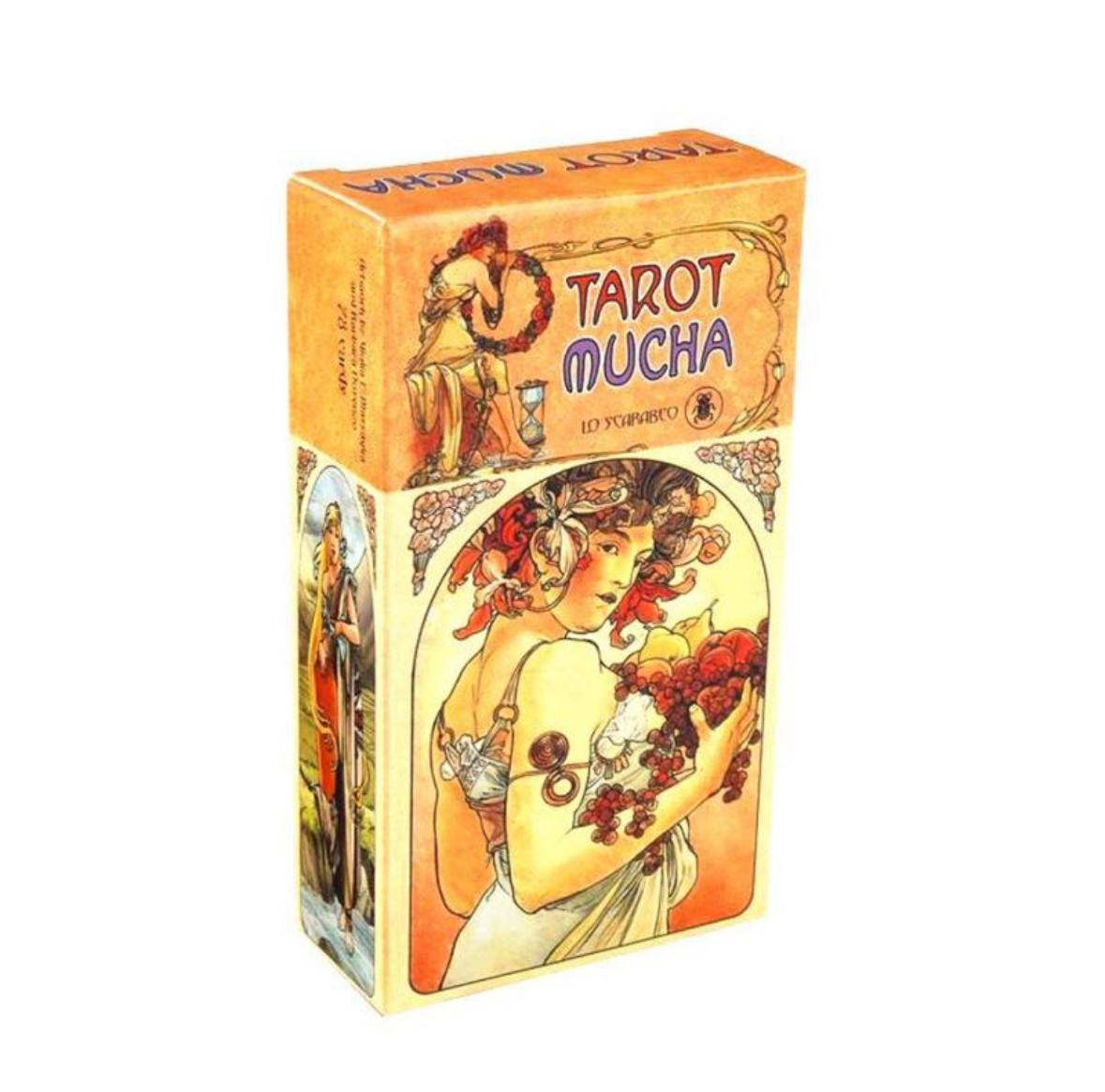 The image is a tarot card box featuring an illustration of a woman holding flowers.